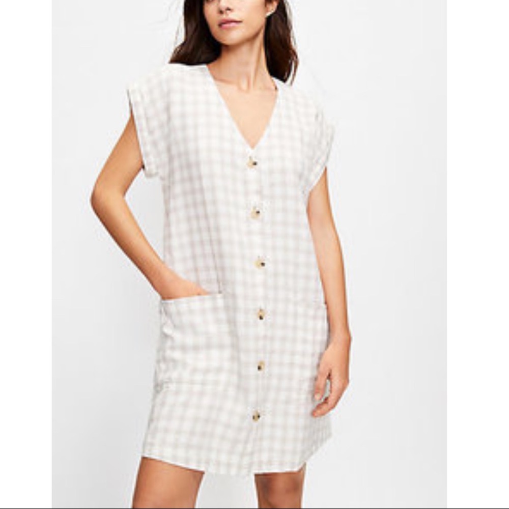 Lou & Grey Gingham Linen Petite Tunic Shirtdress